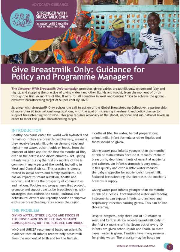 Give Breastmilk Only: Guidance for Policy and Programme Managers