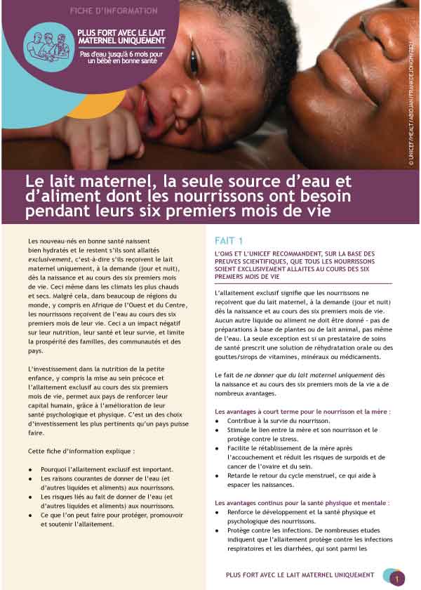 Le lait maternel, la seule source d’eau et d’aliment dont les nourrissons ont besoin pendant leurs six premiers mois de vie